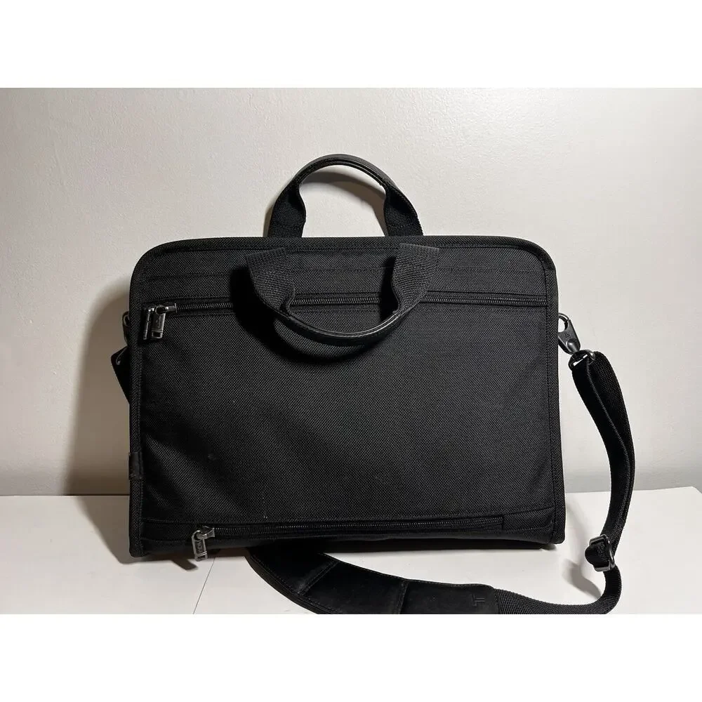 Tumi Black Alpha Slim Deluxe Portfolio Briefcase Laptop Messenger Bag Multi Pkt
